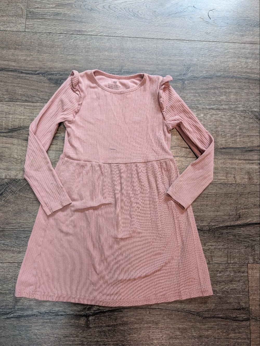 H&M 5T Dusty Rose Pink Ribbed Long Sleeve Skater Dress Fall